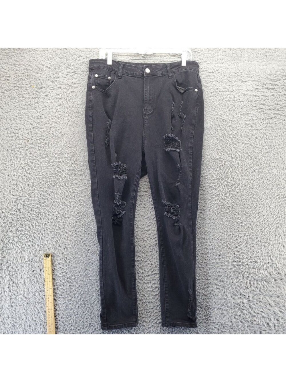 Shein Jeans Womens XL Black Distressed Stretch High Rise Skinny Denim